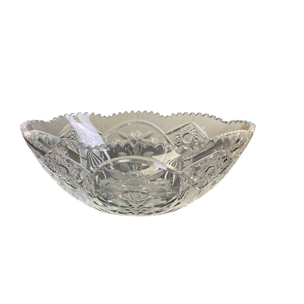 American Brilliant Period Dorflinger Cut Glass Console Bowl Star Rose Pattern